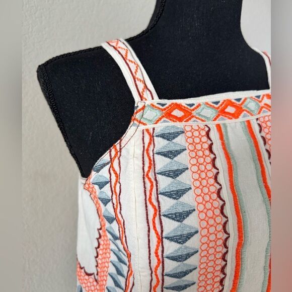Anthropologie Bohemian Embroidered Linen Cotton Blend Crop Top Sz US 00 Aztec - Picture 2 of 8